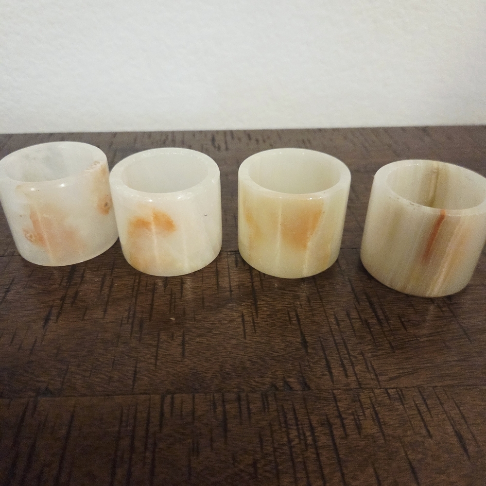Vintage Chinese Green Brown Onyx Napkin Ring Holder Set Of 4